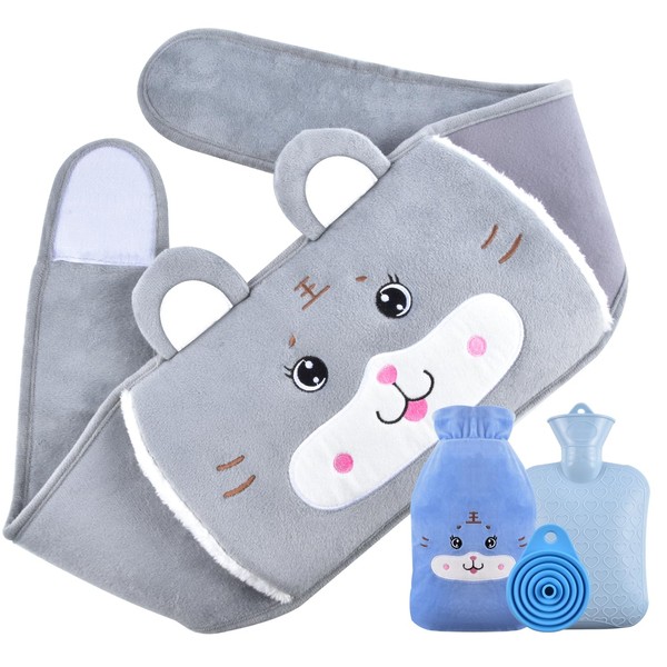 Hot Water Bottle Water-Filled hot Water Bag with a Soft Waist Cover and a Waist Belt Rubber Hot Water Pouch + Funnel for Pain Relief for Neck, Back, Shoulder and Legs