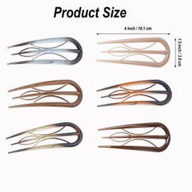 French Hair Pins for Women, 6Pcs French Hair Clips with Internal Teeth, U Shaped, 6 colors, Retro Hairpins Decorative for Both Thin and Thick Hair