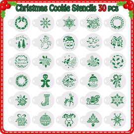 30pcs Christmas Cookie Decorations, Christmas Cookie Stencils for Royal Icing, Christmas Cookie Decorating Kit Supplies Christmas Party Decorations Favors Supplies with Snowflake, Gingerbread Man