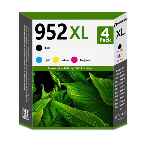 952XL Ink Cartridge Combo Pack High-Yield (4-Pack, BK/C/M/Y) Compatible 952XL