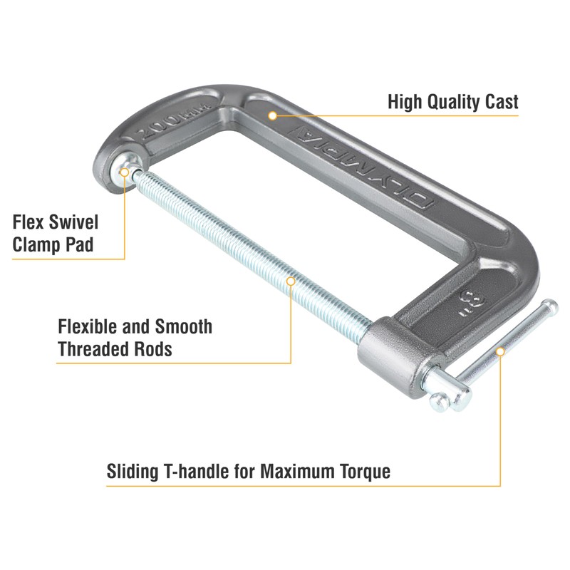 Olympia Tools Heavy Duty Cast Iron C-Clamps with 8-Inch Jaw