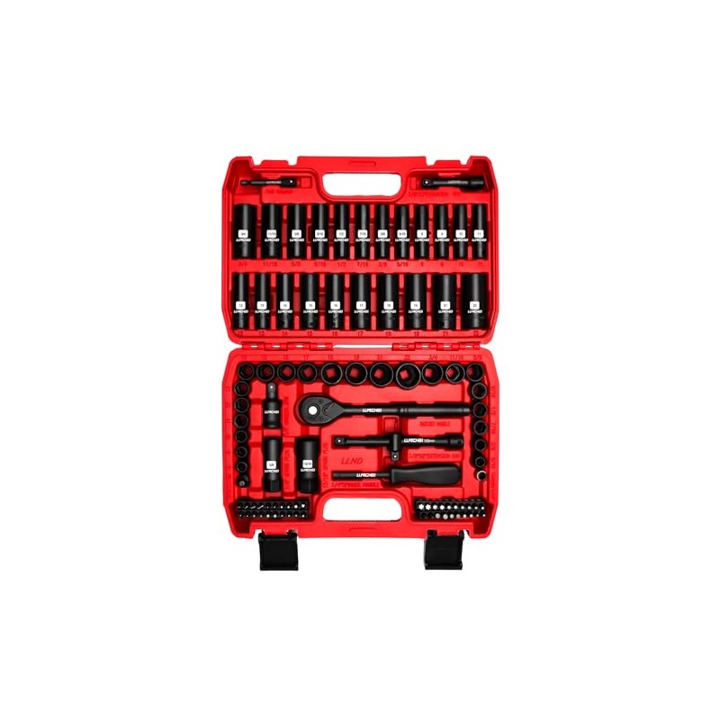 LLNDEI 3/8”Drive Impact Socket Set,Standard SAE(5/16 to 3/4-Inch) Metric Size(8-22mm),