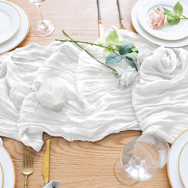 Wokceer Cheesecloth Table Runner 10FT Ivory White Boho Gauze Fall