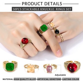 MILACOLATO 30Pcs 18K Gold Chunky Rings for Women Gold Plated Rings Chunky Twisted Signet Rings Stackable Knuckle Midi Rings Adjustable Open Ring Sets(Gold