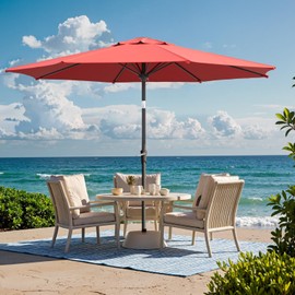 Benass 9ft Outdoor Patio Umbrella, Table Umbrella with Push Button Tilt and Crank, 8 Steel Ribs Market Umbrella (Red)