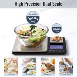 KitchenTour Digital Food Scale for Kitchen, 0.001oz/33lb Dual Platform Precision Smart Kitchen Scales Digital Weight Grams and Ounces for Home Cooking