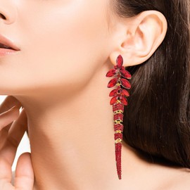 Art Deco Red Crystal Flower Earrings Rhinestone Cluster Chandelier Chandelier Long Dangle Gold Colour Statement, Alloy Steel, No Gemstone