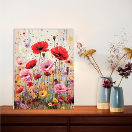 Lxmsja Red Poppies Paint by Numbers Kit for Adults, Meadow Acrylic Paint by Numbers for Adults Beginner, DIY Craft Supplies Oil Painting Kits for Home Wall Decor 12x16 inch (Framed)