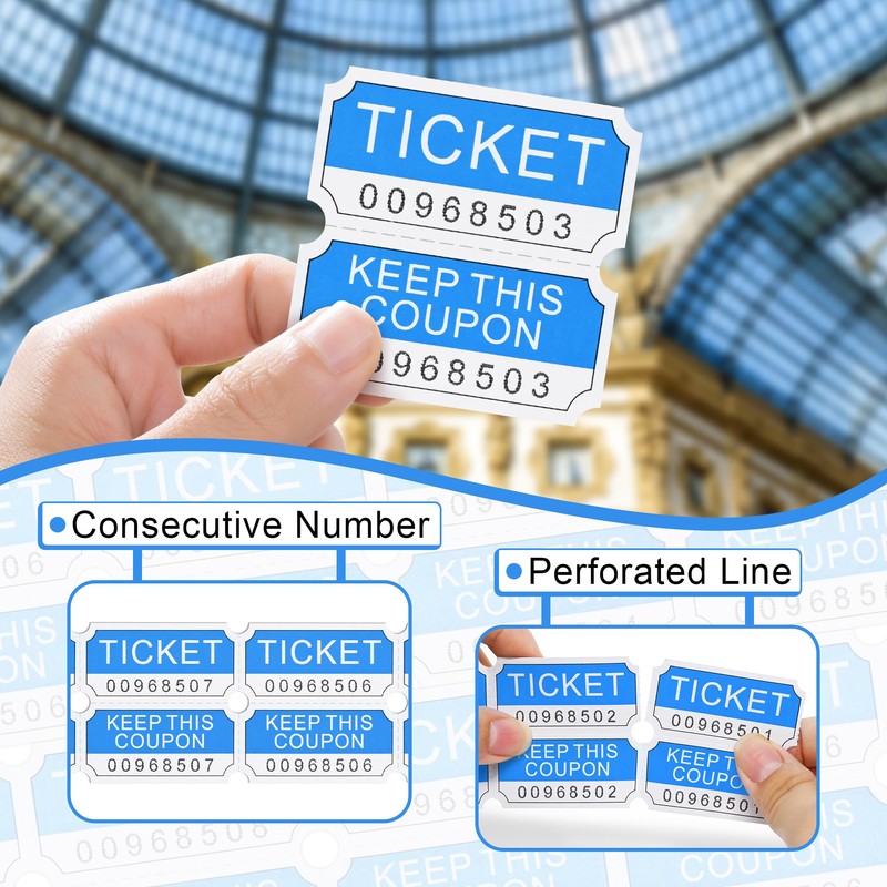 L LIKED 250 Raffle Tickets Rolls, Blue (4 Color Selection),Double
