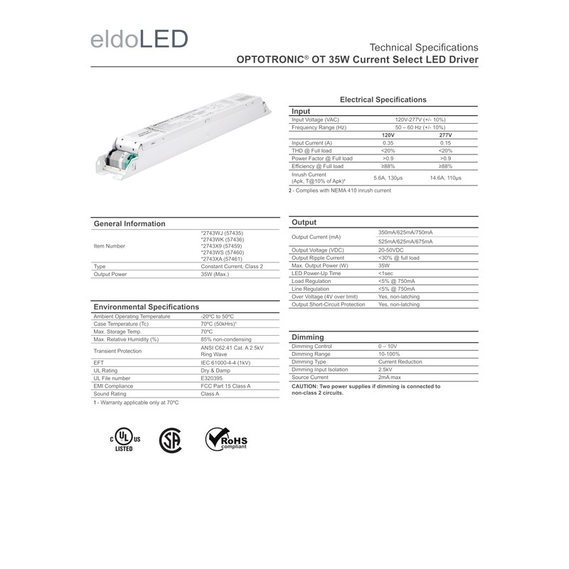 eldoLED | 2743WK OPTOTRONIC OT 35W Current Select LED Driver