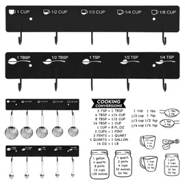 SoeKoa Premium Measuring Cups and Spoons Hanging Rack with stick, Measuring Cup Organizer Rack Suitable for Kitchen Hanging Cups and Spoons, Including Screw and Adhesive Mounting (Stickers+Measuring)