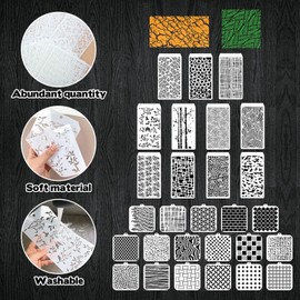30 Plantillas Abstractas de Capas para Pintura, Reutilizables, Geométricas con Hojas de Árbol, para Medios Mixtos, Manualidades en Paredes y Lona