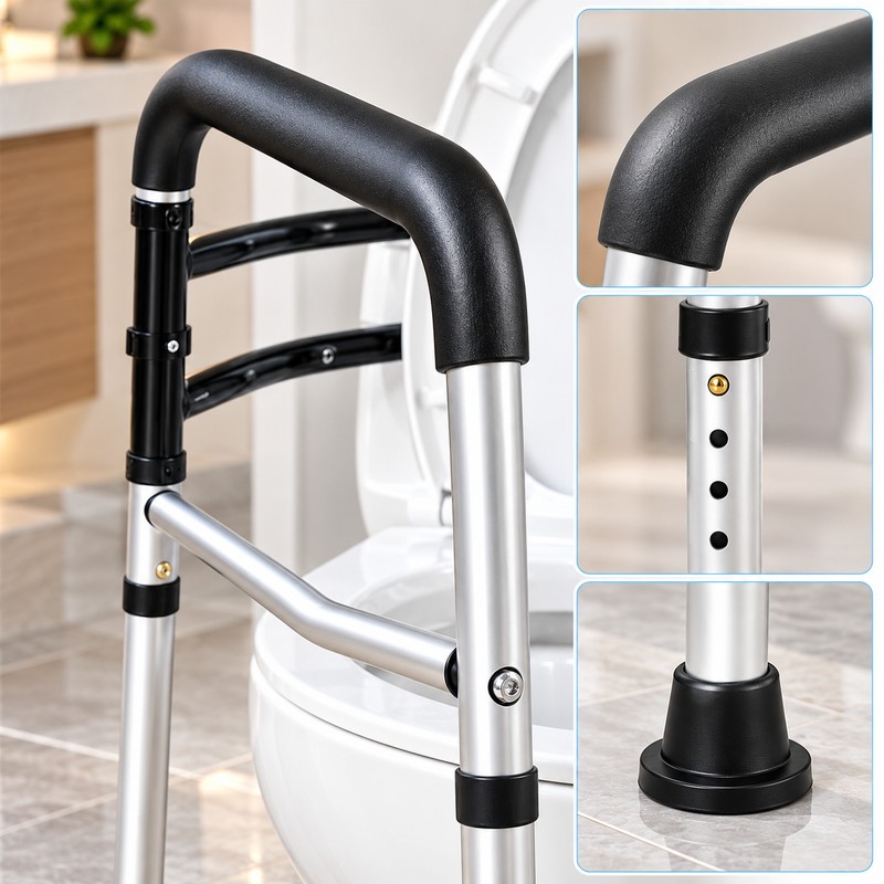 Adjustable Toilet Safety Rail for Bathroom Support – Freestanding Padded