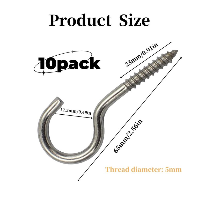 uvbws 10 Pcs Stainless Steel Ceiling Hooks 2-1/2 Inch Ceiling