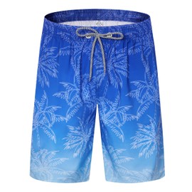 ELETOP Men's Swim Shorts Quick Dry Swim Trunks Beach Bathing Suit Board Shorts with Mesh Lining Palm Gradient Blue L