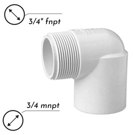 White 3/4 inch FNPT female pipe thread x 3/4 inch MNPT male pipe thread 90 Degree Street Elbow Sch 40 PVC 90 Degree Elbow Pipe Connector for Home Sewer Plumbing Water Line