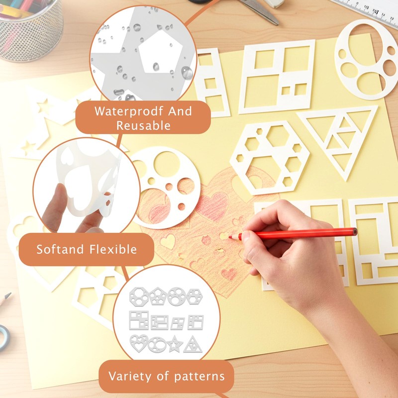 JJUNW 12 Pcs Geometric Stencils, Art Painting Template, Drawing Shape