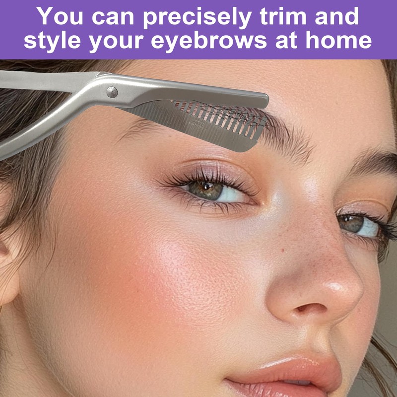 2 Pcs Eyebrow Scissors and Brush Kit Stainless Steel Trimmer