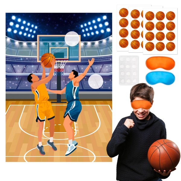 Pin The Basketball on The Hoop Game, 7 Pcs Basketball