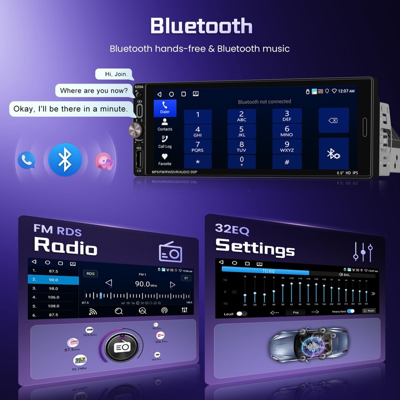 [ 2G 64G] Single Din Android Car Stereo Wireless Carplay