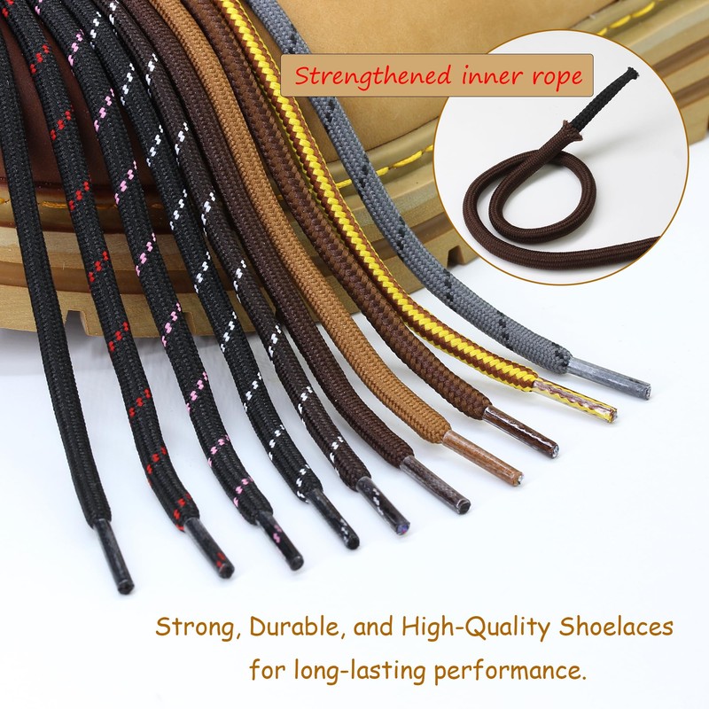 2 Pairs Heavy Duty Boot Laces, 3/16" Thick Strong Round