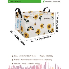 LANGYASHAN Rectangular Storage Bin Collapse Canvas Fabric Cartoon Storage Basket with Handles for Organizing Home Kitchen Boys and Girls Toys Office Closet Shelf Baskets(Rec Sunflower)