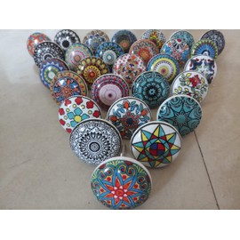 KNOBSWORLD 12 x Mix Vintage Look Flower Ceramic Knobs Door Handle Cabinet Drawer Cupboard Pull Mandala Design