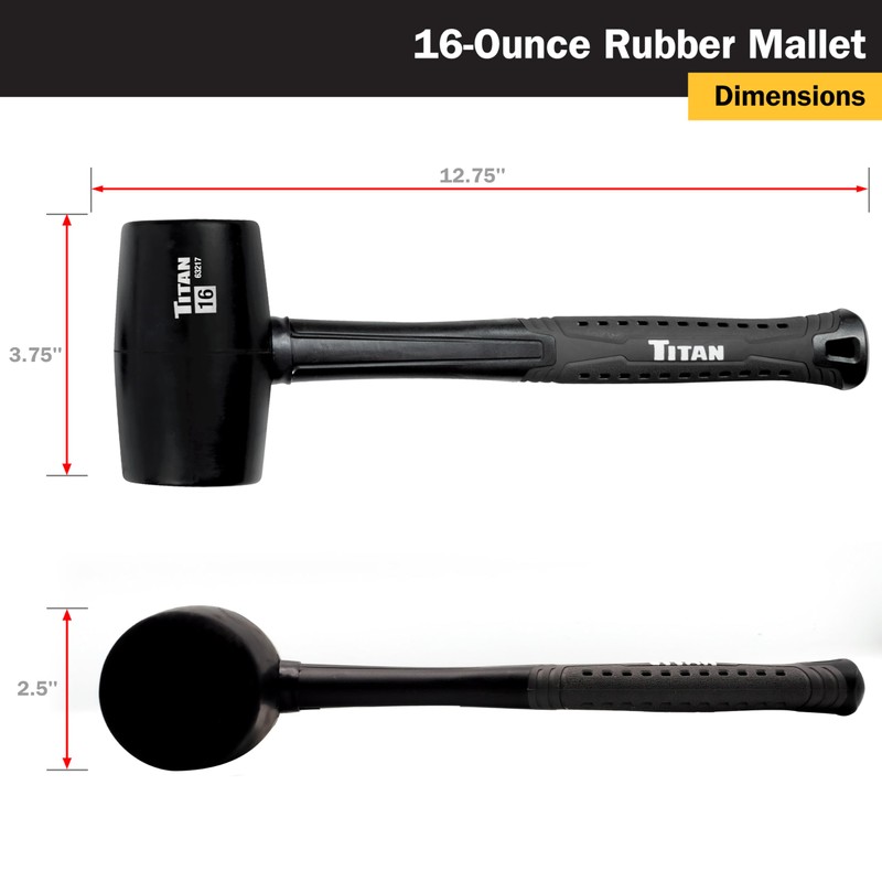 Titan 63130 2-Piece Rubber Mallet Set, Includes 8oz & 16oz