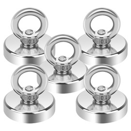 Teokantz 5 pieces diameter 32 mm magnet with eyelet, magnetic hooks, extra strong, 36 kg/79 lbs, neodymium magnets, extra strong, magnetic hook strong large