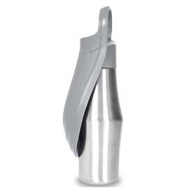 Portable Dog Water Bottle with Dispenser, 750ml Stainless Steel Travel Cup and Collapsible Water Bowl for Dogs, Ideal for Outdoor Activities, Walking,Hiking, Road Trips (Grey)