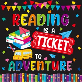 Reading Bulletin Board Set Colorful Positive Classroom Decorations Reading Is A Ticket To Adventure Bulletin Board Decoration Book School Bus Cutouts for Back to School Classroom Chalkboard Wall Decor
