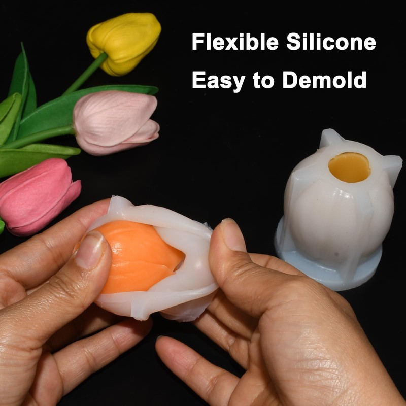 4 Pcs 3D Tulip Silicone Candle Mold Tulip Flower Silicone