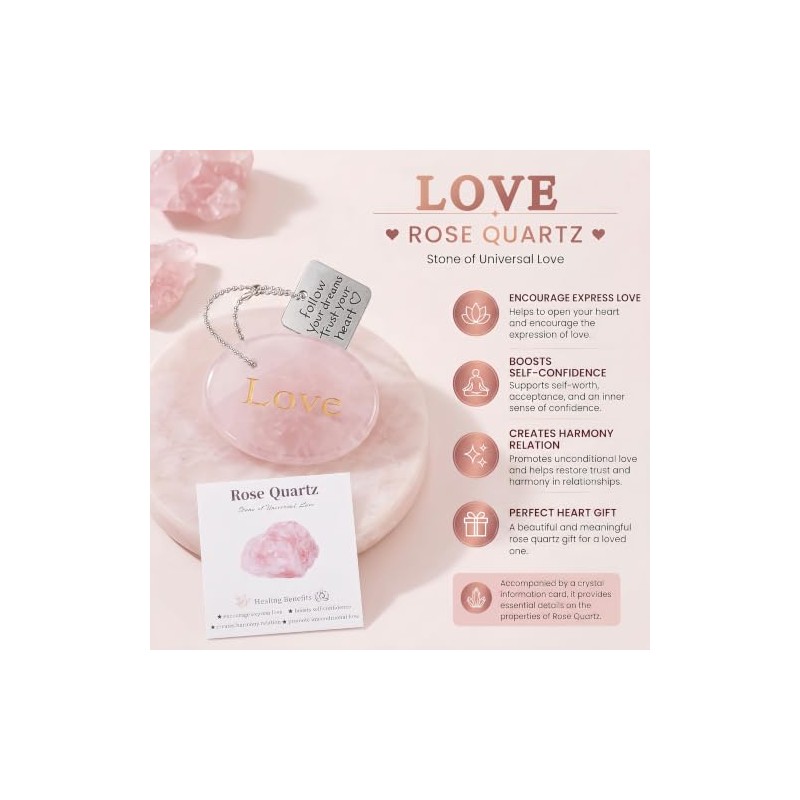 XIANNVXI Engraved Rose Quartz Worry Stone,Pocket Hug Healing Crystal