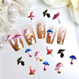 50Pcs Colorful Mushroom Nail Charms for Acrylic Nails, 3D Nail Charms and Gems Cute Mushroom Nail Supplies Spring Nail Rhinestone Summer Nail Art Accessories for or Women Manicure Crafts Decoration