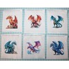 6 Piece 3"x3" Dragons 100% Cotton Panel Squares | Quilting