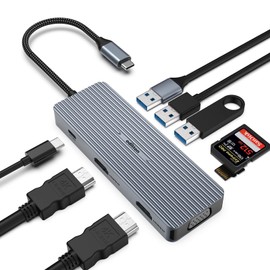 oditton USB C Hub, 9-in-1 USB C Adapter, Dual 4K HDMI, VGA, 100W PD, USB 3.0, 2 USB 2.0, SD/TF Card Reader, MacBook/Surface Pro Compatible