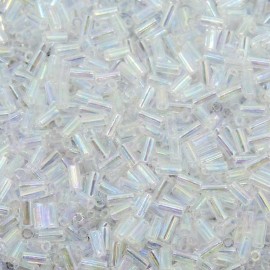 Miyuki Bugle Beads Size #1, 3mm x 1.5mm, 19.5 Gram Tube, Crystal AB