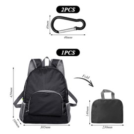 VEHYEGOI 1 Foldable Backpack And 2 Carabiners, Waterproof Portable Backpack, Large Capacity Backpack, Outdoor Sports Backpack