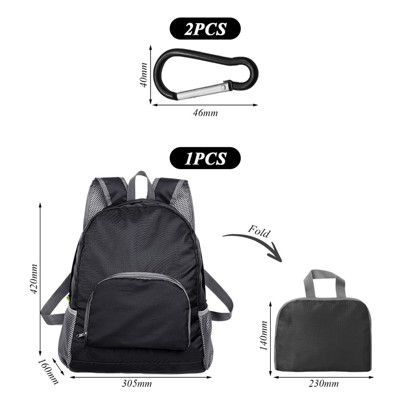 VEHYEGOI 1 Foldable Backpack And 2 Carabiners, Waterproof Portable Backpack,