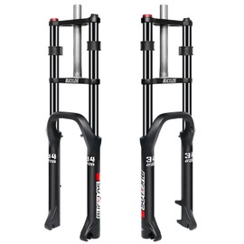 BUCKLOS 26 inch 4.0" Fat Tire E-Bike Suspension Fork, 180mm Travel Spacing Hub 135mm 1-1/8" Straight MTB 9mm QR Electric Bicycle Oil Double Shoulder Disc Brake Front Fork, Snow Beach Mountain Bike