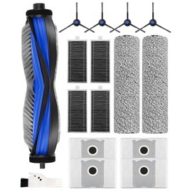 16 Stück Ersatzteile Set für ECOVACS DEEBOT X8 /X8 PRO OMNI Staubsauger, Zubehör Kit Aufsatz:1 Hauptbürste, 2 Wischwalze, 4 Seitenbürsten, 4 HEPA Filter, 4 Staubbeutel,1 Reinigungsbürsten