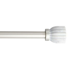 TOWN & COUNTRY LUXE Marbled Flute Single Indoor Curtain Rod and Finial Set, Natural Marble Stone Look, Easy Install Wall Mount, Matte Silver, Adjustable 36”-72”