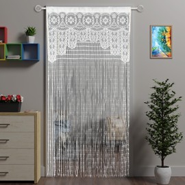 Atsweetlife Lace Door String Curtain for Doorways，Bohemian Curtains Window Wall Closet Bedroom Kitchen Hippie Hanging Panels Boho Room Divider Girls Kids (White, 39×79in)