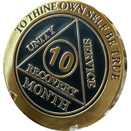 10 Month AA Medallion Elegant Black Gold and Silver Plated Chip