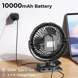KITWLEMEN Camping Fan with Light - 10000mAh Rechargeable Battery Operated Fan, 3 Speeds, 21Hrs Max Cooling, Portable Clip on with 2.4" Clamp & Folding Hook for Camping, Golf Cart, Treadmill, Home | KITWLEMEN