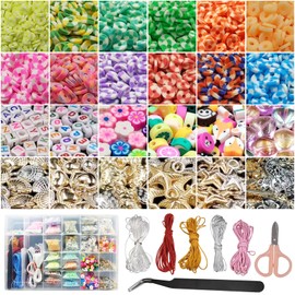Rhinenet 4508pcs Beads Bracelet Making Kit DIY Crafts Beading Kits Clay Beads Bracelet Anklets Necklace Jewelry Earring Making Kits with Decorative Beads and Charms (Combination 4)