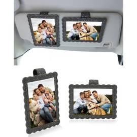 COOLYOUTH 2Pcs Car Picture Frame Car Visor Clip Picture Holders Leather Magnetic Photo Frames with Clip (2, Cloth-Grey)