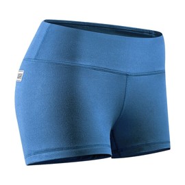 Pantalones cortos de compresión para mujer de 3 a 5 pulgadas, de silicona, no se sube, atléticos, para correr, yoga, voleibol, WOD, 7.6 cm (3 pulgadas), azul egeo, XS
