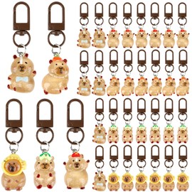 Pokuta 35pcs Capybara Resin Keychain, Key Chains with 5 Different Capybara, 3D Pendant Capybara Charms Bulk for Birthday Classroom Reward