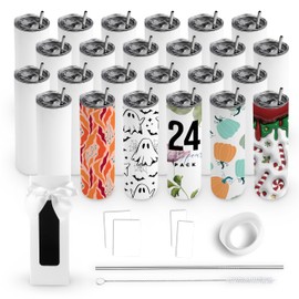 Hogg 20oz Edge Sublimation Tumbler Gift Set (24 Units), Sublimation Cups with Lids Straws and Accessories, Double Wall Insulated Stainless Steel Sublimation Blanks, 20 oz Skinny Tumblers Bulk